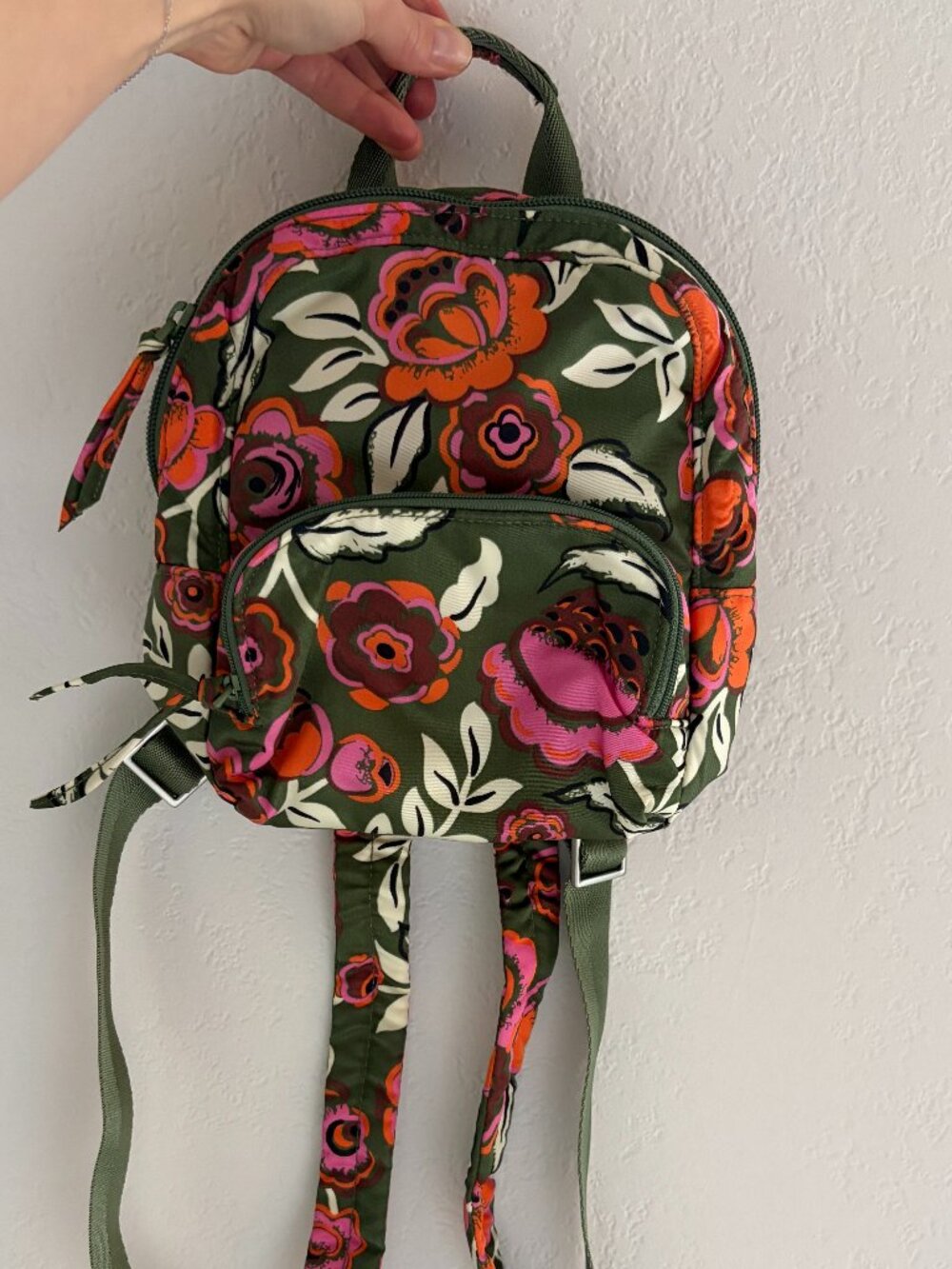 Vera Bradley Floral Mini Backpack Olive Green Pink